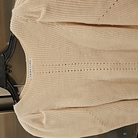 💕TRINA TURK💕 Dalhart Sweater ~ Ecru 100% Ribbed Knit Merino Wool Medium - Picture 7 of 12